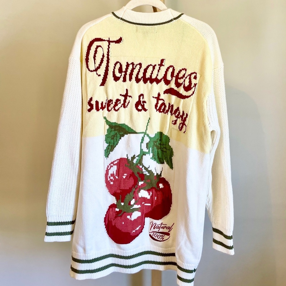 33 Degrees Women Tomato Sweet & Tangy Graphic Oversized Knit Cardigan Cream M - Picture 3 of 7